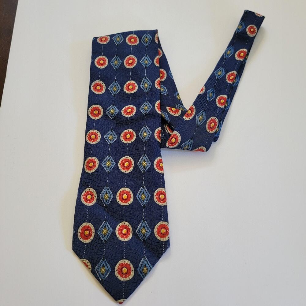 Robert Talbott Omaggio Neck Tie Mens Blue Silk Geometric Medallion Italy Print